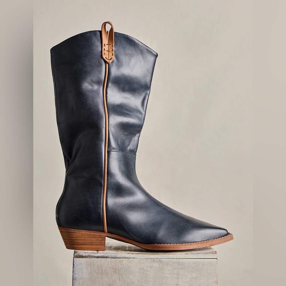 Free People We the Free Montage Tall Leather Boots - Washed Black, Size 9 FLAW